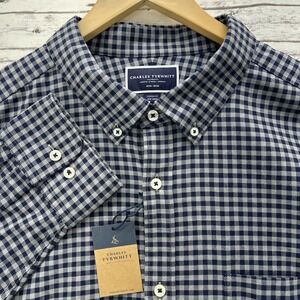 Charles Tyrwhitt Shirt Men's 3XL Gray Blue Gingham Twill Long Sleeve Button Down